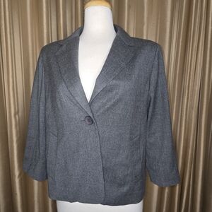 Talbots Classic One Button Grey Blazer Size 12 Petite